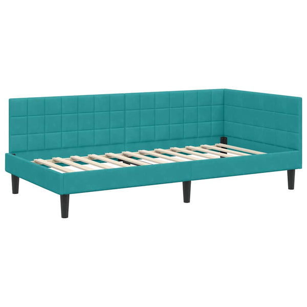 Eckbettgestell mit Matratze Türkis Samt 90x190 cm