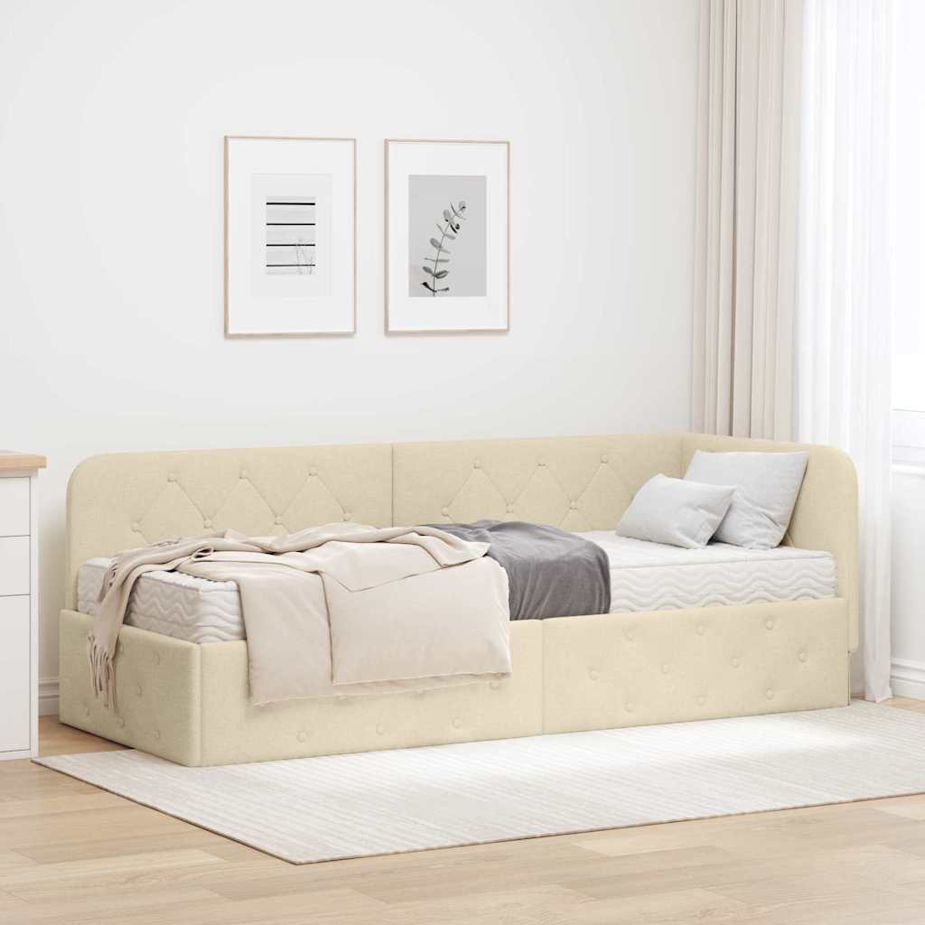 Eckbettgestell Creme Stoff 80x200 cm
