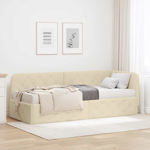 Eckbettgestell Creme Stoff 80x200 cm