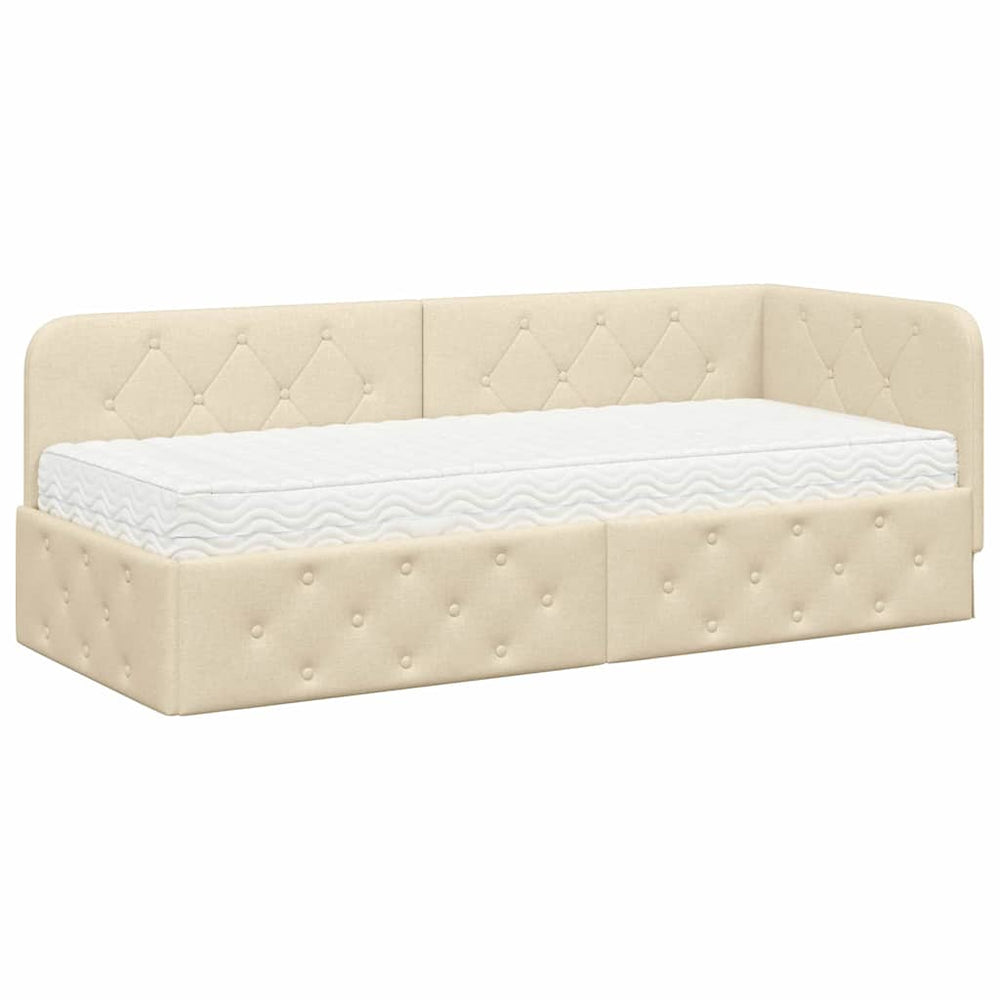 Eckbettgestell Creme Stoff 80x200 cm