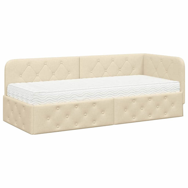 Eckbettgestell Creme Stoff 80x200 cm