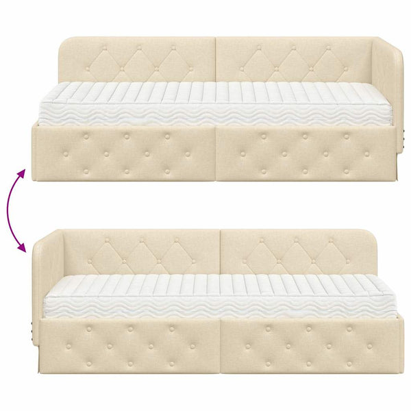 Eckbettgestell Creme Stoff 80x200 cm