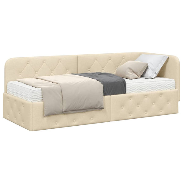 Eckbettgestell Creme Stoff 80x200 cm