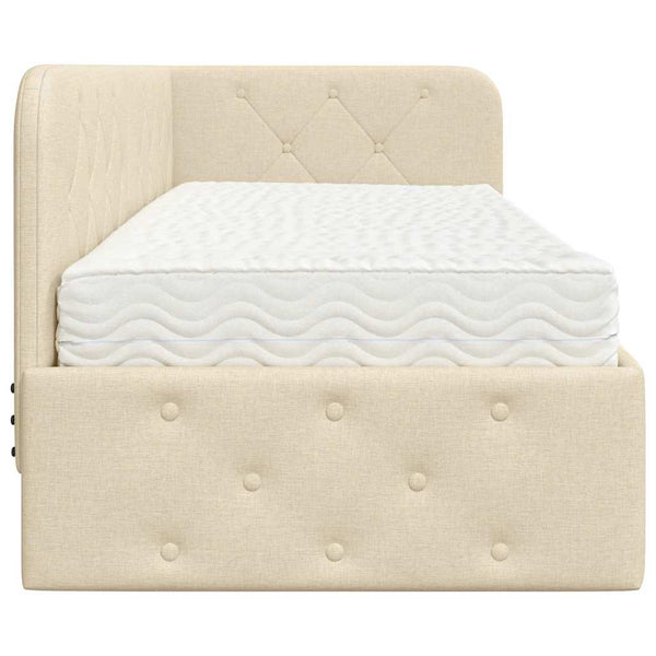 Eckbettgestell Creme Stoff 80x200 cm