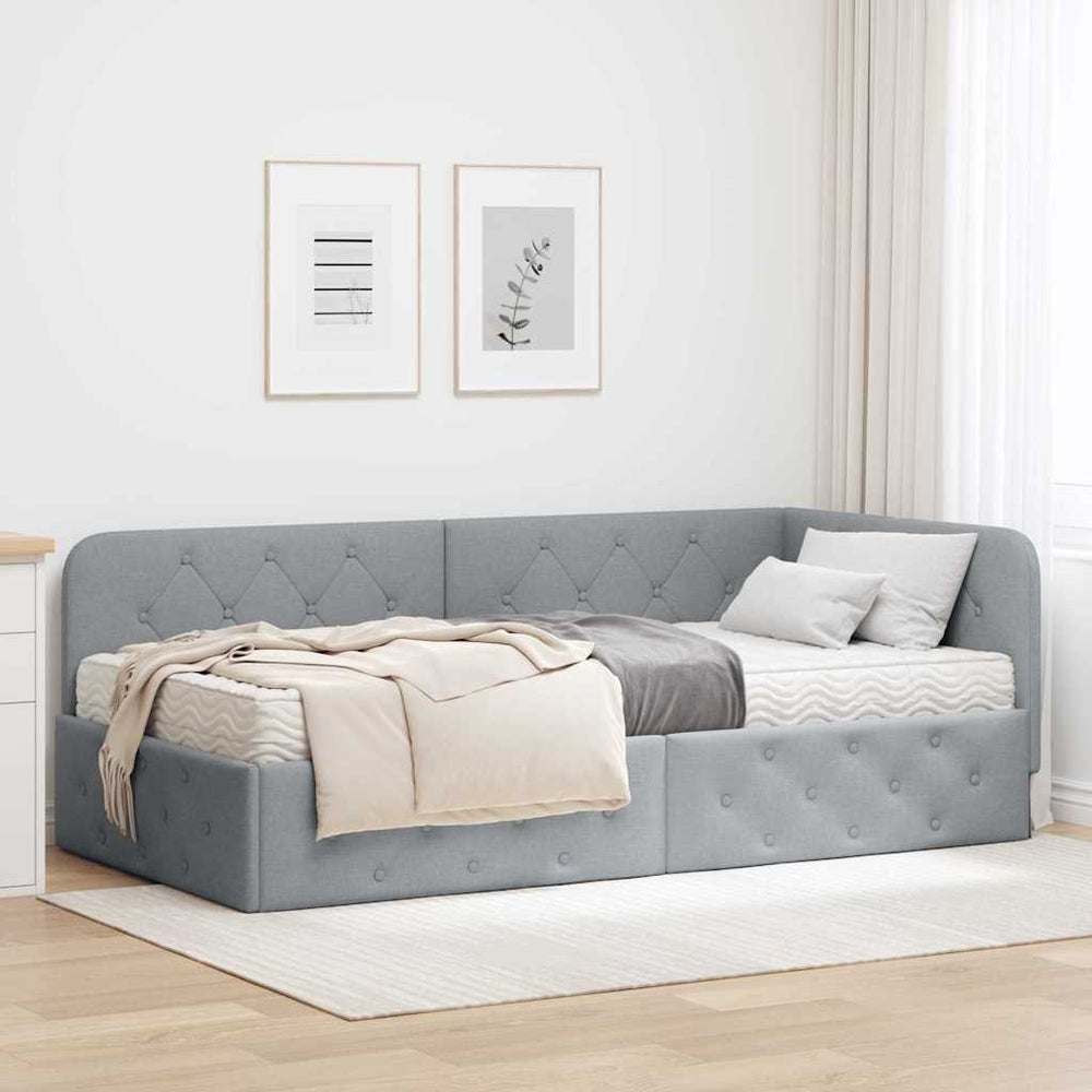 Eckbettgestell Hellgrau Stoff 90x190 cm