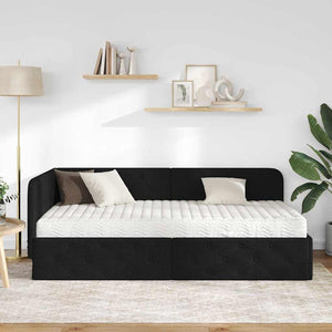 Schwarzes Eckbettgestell Stoff 90x190 cm