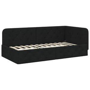 Schwarzes Eckbettgestell Stoff 90x190 cm