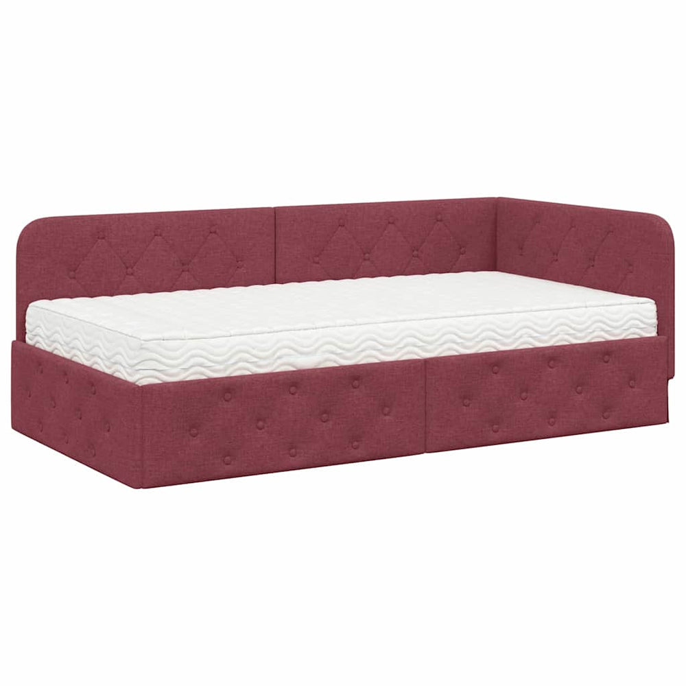 Eckbettgestell Weinrot Stoff 90x190 cm