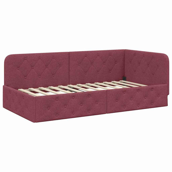 vidaXL Cadre de lit d'angle Rouge bordeaux 90 x 190 cm Tissu