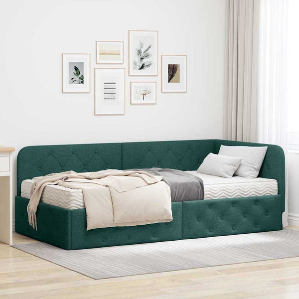 vidaXL Cadre de lit d'angle Vert foncé 90 x 190 cm Tissu