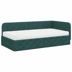 vidaXL Cadre de lit d'angle Vert foncé 90 x 190 cm Tissu