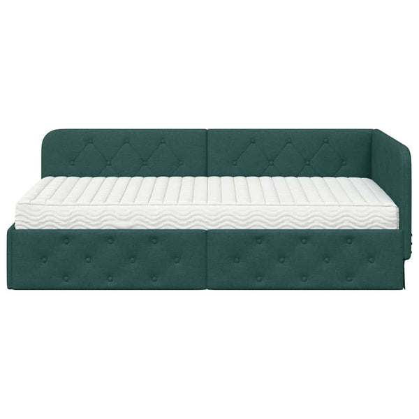vidaXL Cadre de lit d'angle Vert foncé 90 x 190 cm Tissu