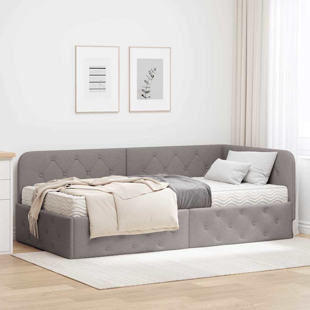 Eckbettgestell Taupe Stoff 90x190 cm