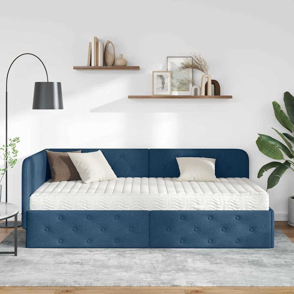 Eckbettgestell Blau 90x190 cm mit Matratze