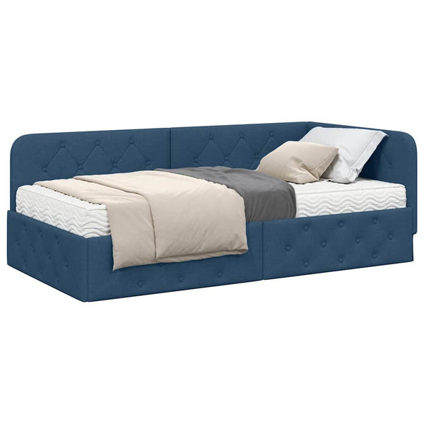 Eckbettgestell Blau 90x190 cm mit Matratze