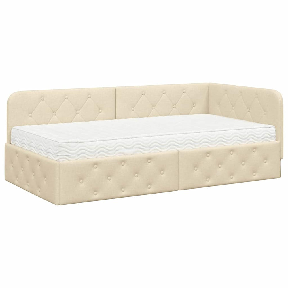 Eckbettgestell Creme Stoff 100x200 cm
