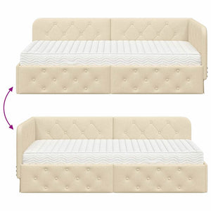 Eckbettgestell Creme Stoff 100x200 cm