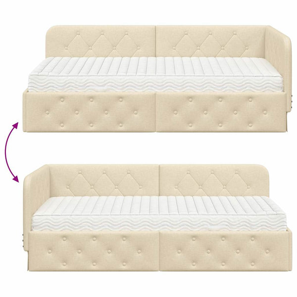 Eckbettgestell Creme Stoff 100x200 cm