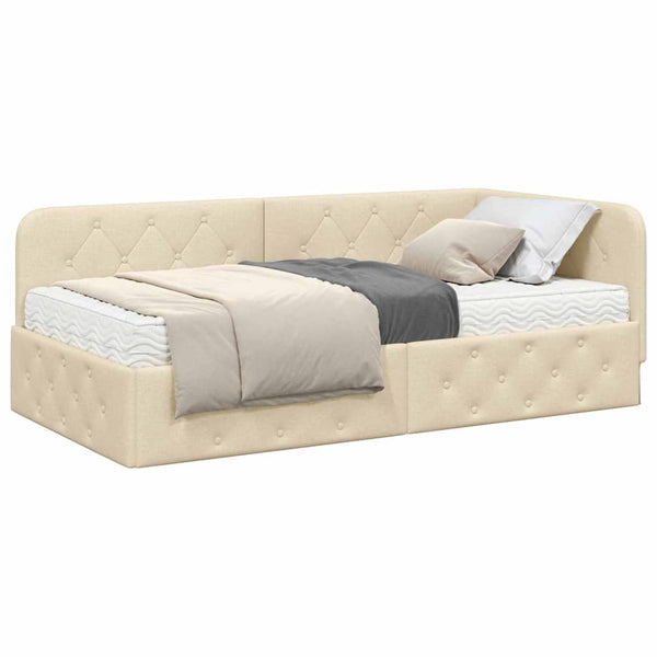 Eckbettgestell Creme Stoff 100x200 cm