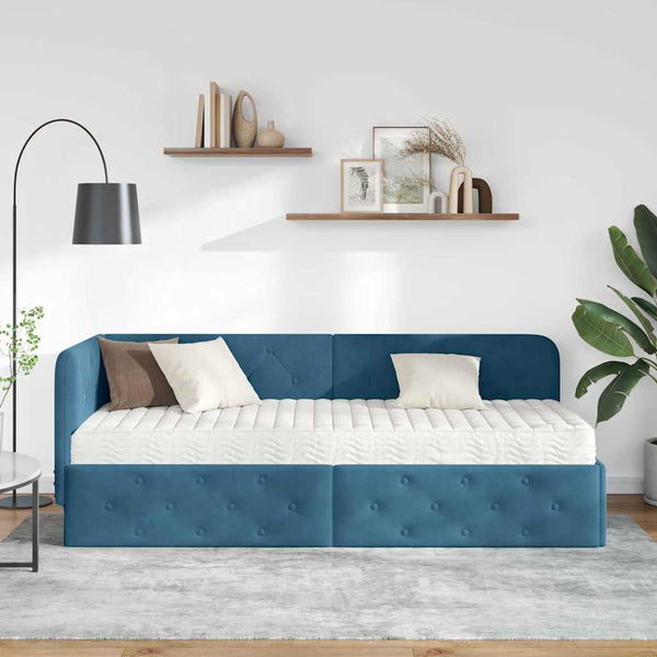 Blaues Eckbettgestell Samt 80x200 cm