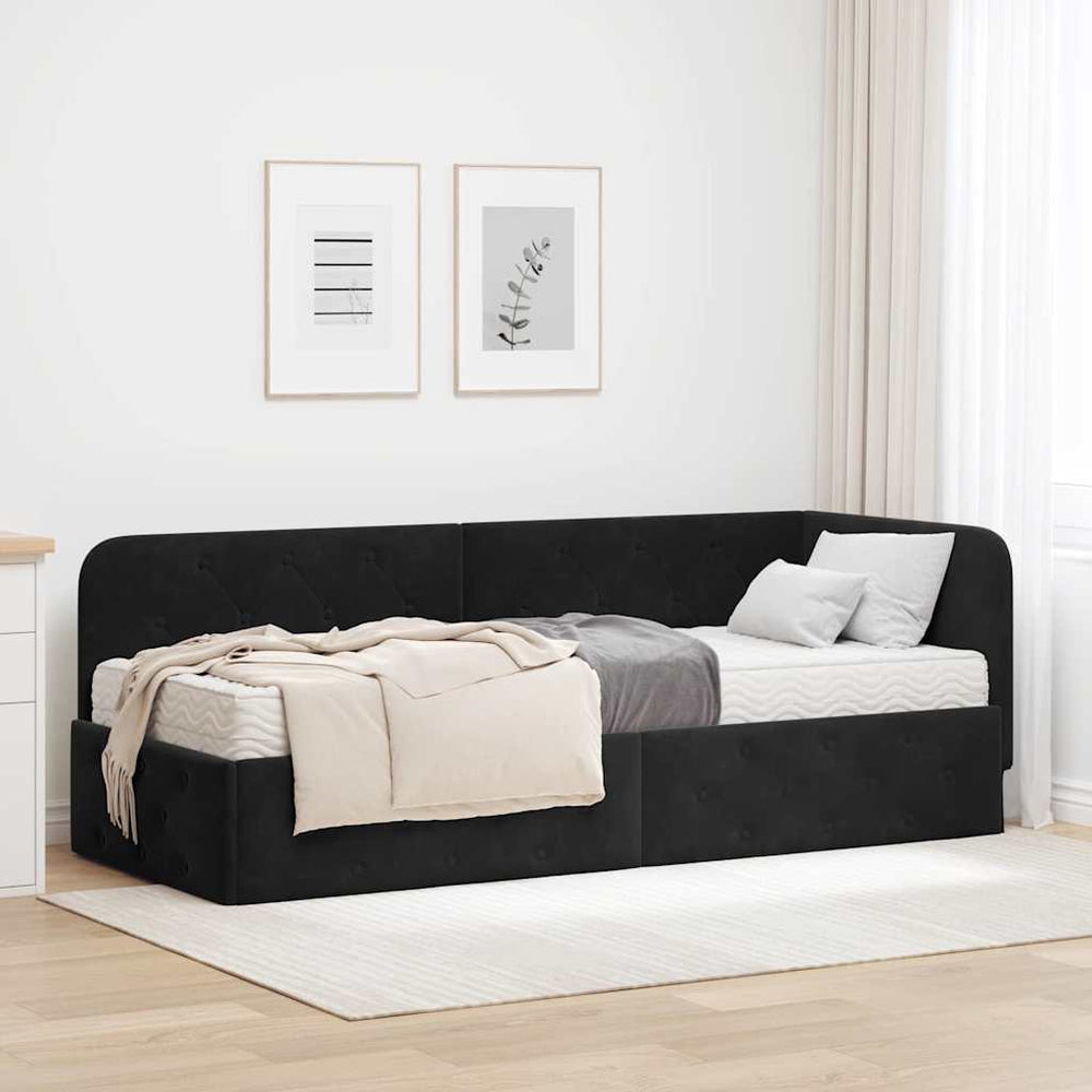 Eckbettgestell Schwarz Samt 80x200 cm