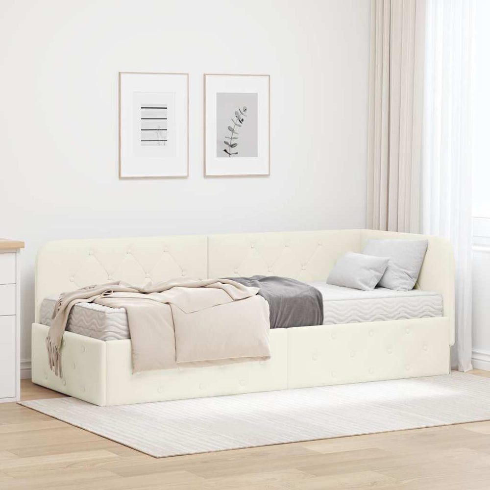 Eckbettgestell Creme Samt 80x200 cm