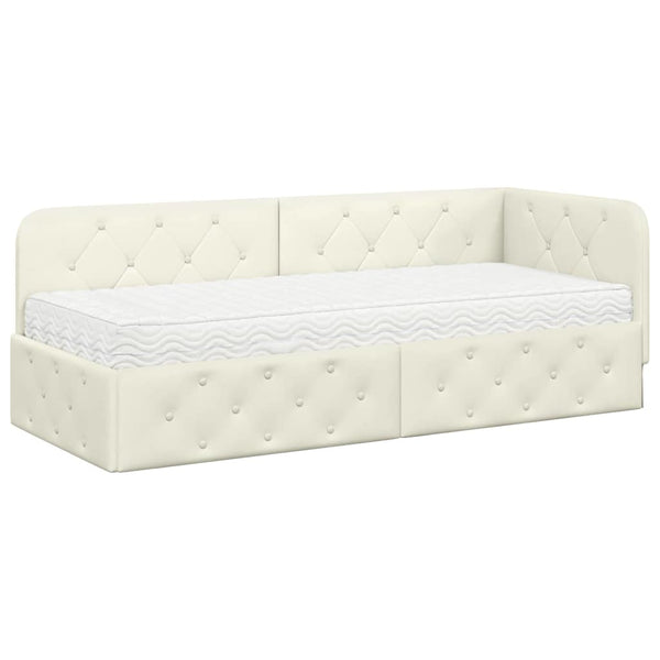 Eckbettgestell Creme Samt 80x200 cm