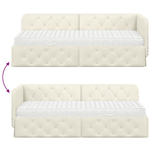 Eckbettgestell Creme Samt 80x200 cm
