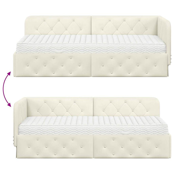 Eckbettgestell Creme Samt 80x200 cm