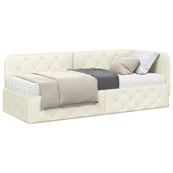 Eckbettgestell Creme Samt 80x200 cm