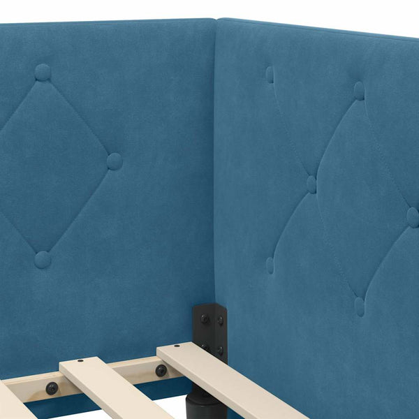 Eckbettgestell Blau Samt 90x190 cm