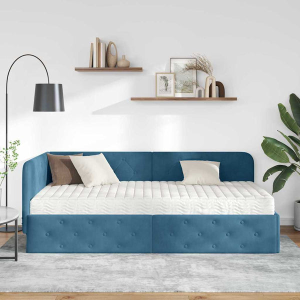 Eckbettgestell Blau Samt 90x190 cm
