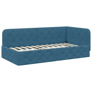 Eckbettgestell Blau Samt 90x190 cm