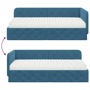 Eckbettgestell Blau Samt 90x190 cm