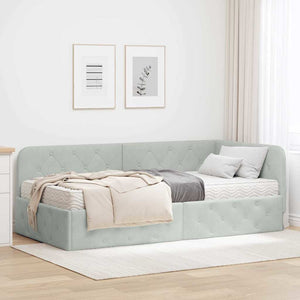 Eckbettgestell Hellgrau Samt 90x190 cm