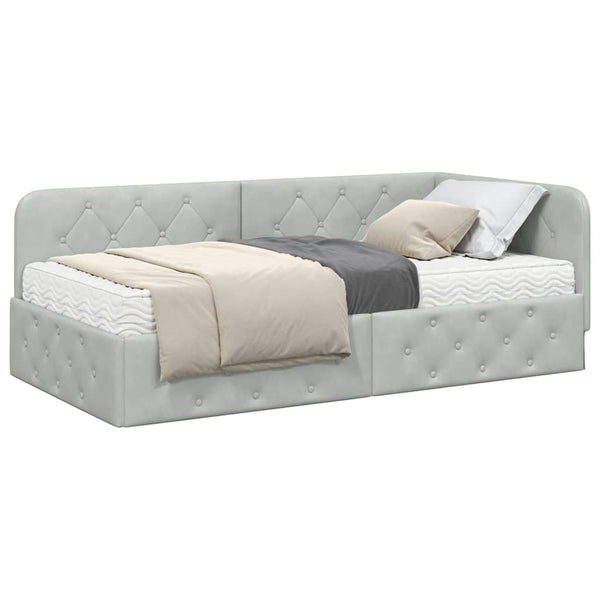 Eckbettgestell Hellgrau Samt 90x190 cm
