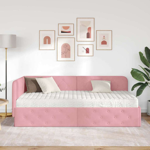 Eckbettgestell Rosa Samt 90x190 cm