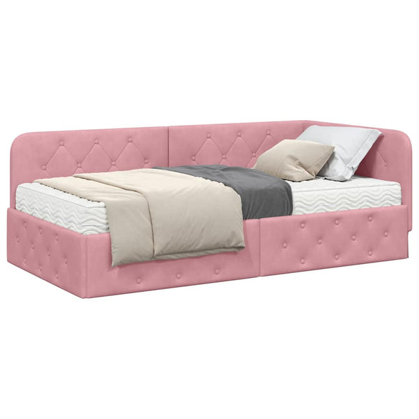 Eckbettgestell Rosa Samt 90x190 cm