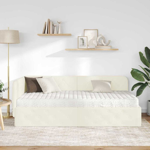 Eckbettgestell Creme Samt 90x190 cm