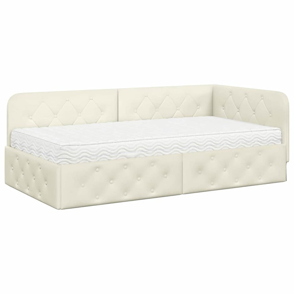 Eckbettgestell Creme Samt 90x190 cm