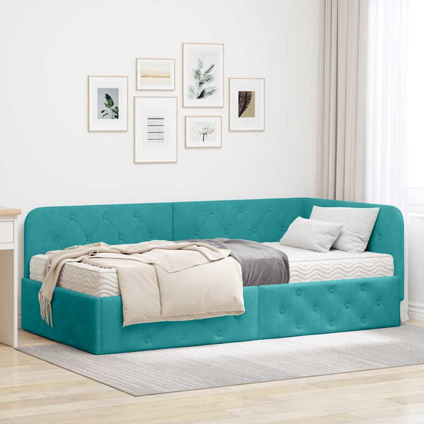 Eckbettgestell Türkis Samt 90x190 cm