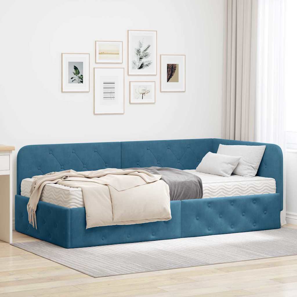Eckbettgestell Blau Samt 90x200 cm