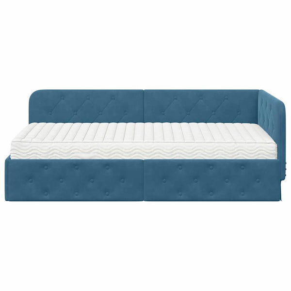Eckbettgestell Blau Samt 90x200 cm