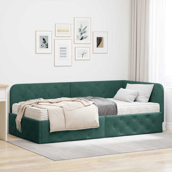 Eckbettgestell Dunkelgrün Samt 90x200 cm