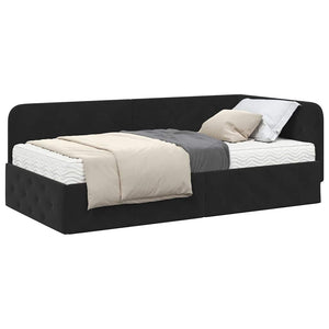 Schwarzes Eckbettgestell Samt 90x200 cm
