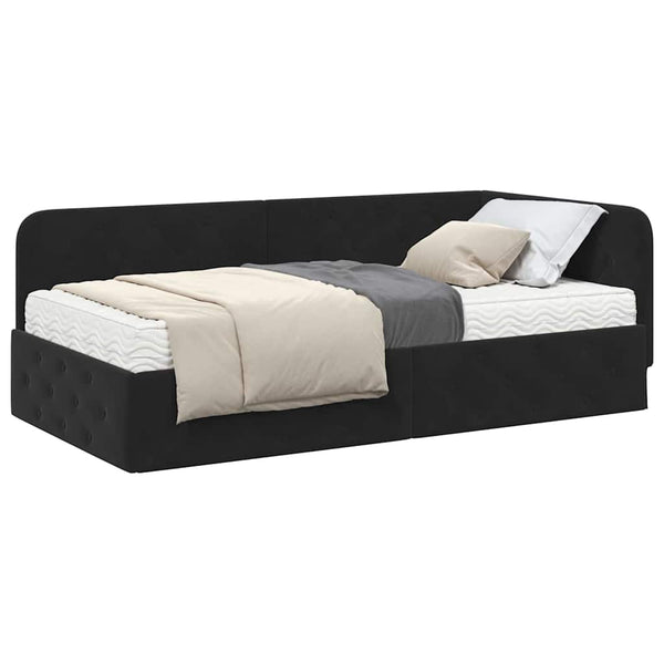 Schwarzes Eckbettgestell Samt 90x200 cm