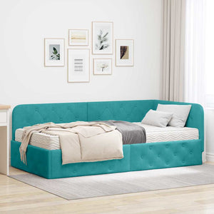Türkis Eckbettgestell Samt 90x200 cm