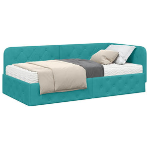 Türkis Eckbettgestell Samt 90x200 cm