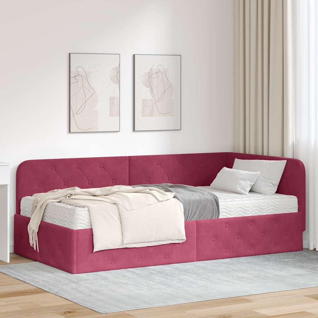 Eckbettgestell Weinrot Samt 100x200 cm