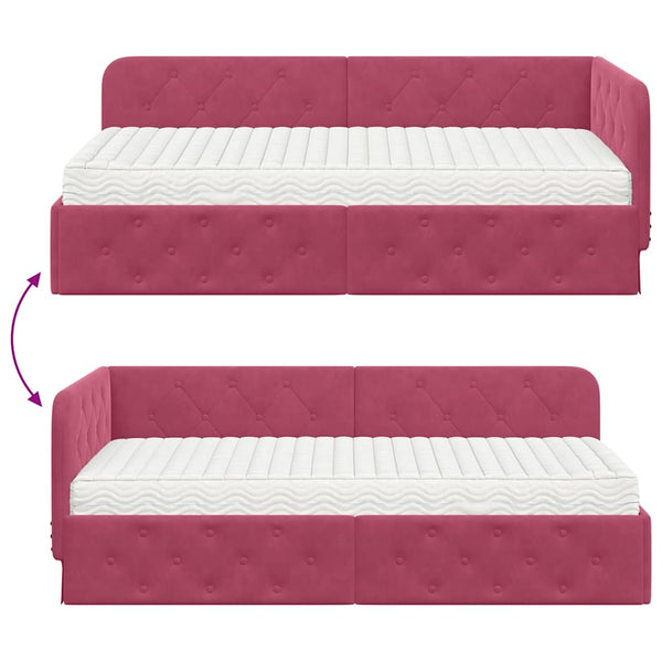 Eckbettgestell Weinrot Samt 100x200 cm